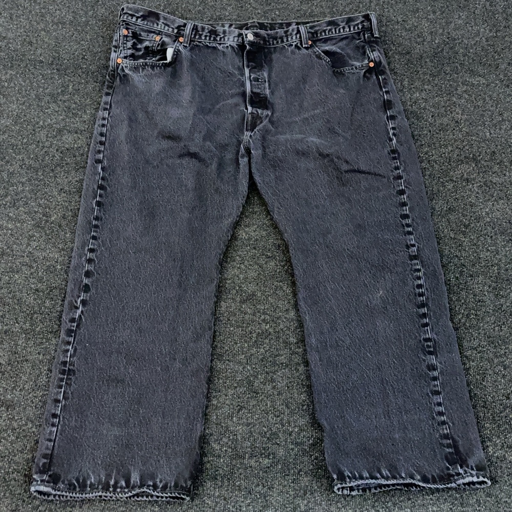Levi's 501 Jeans Mens Big & Tall 48x30 Gray Denim Straight Leg Dark Wash Classic